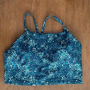 Old Navy Active Powersoft Crop Top Sports Bra, Blue/Green Print, Size 1X